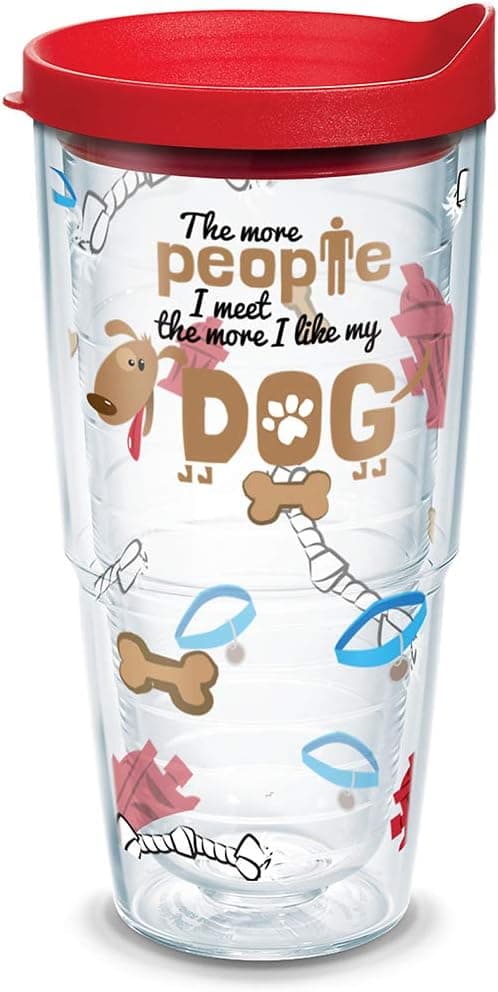 Tervis the More People I Meet, the More I Like My Dog Insulated Tumbler with Wrap and Red Lid, 24oz, Clear