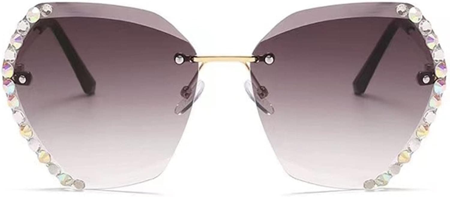 Oversized Rimless Sunglasses Women Clear Lens Eyewear Large Sunglasses Gradient Lens Diamond Sunglasses