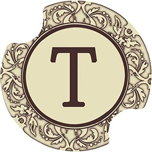 Thirstystone Monogram T Car Cup Holder Coaster, 2-Pack, Brown (DMT)
