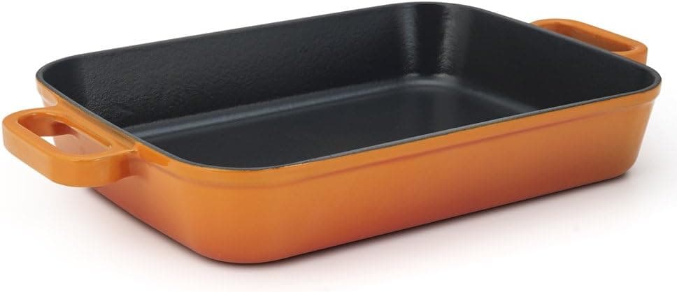 Essenso Chambery Enameled Cast Iron Baking Dish Roaster Lasagna Dish, Orange, 11.8”