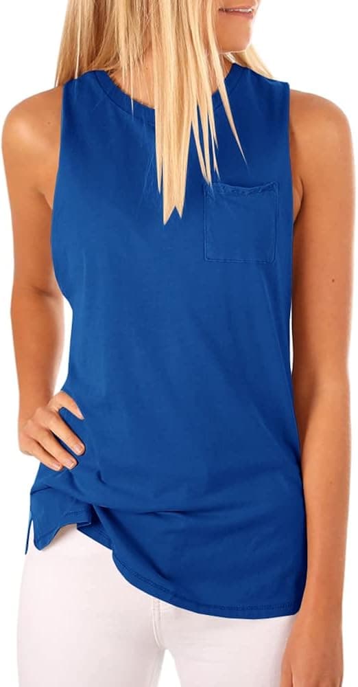 Women's High Neck Tank Top Sleeveless Blouse Plain T Shirts Pocket Cami Summer Tops