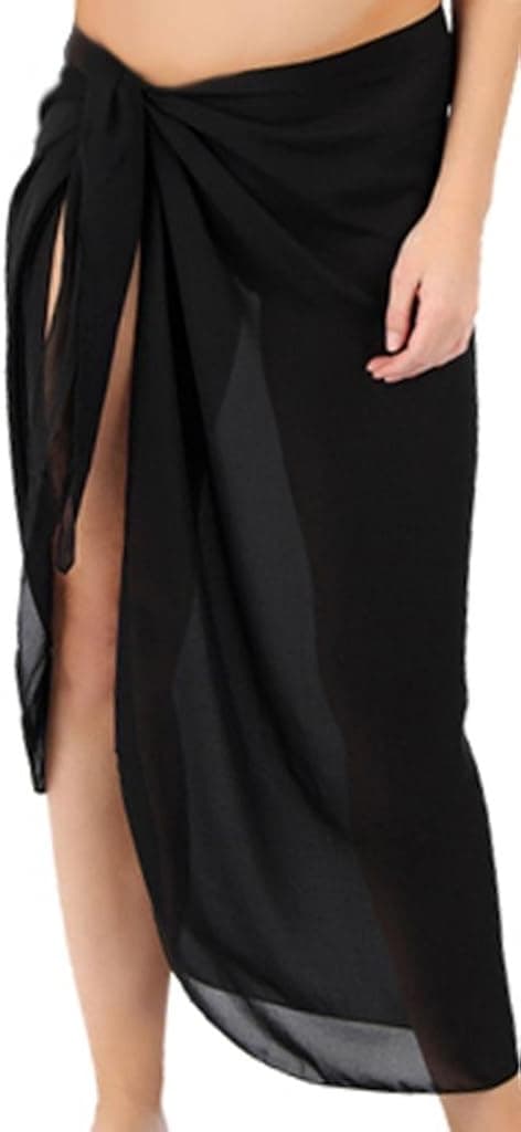 Sanctuarie Women's Sheer Black Plus Size Sarong Pareo Coverup Pareo Coverup