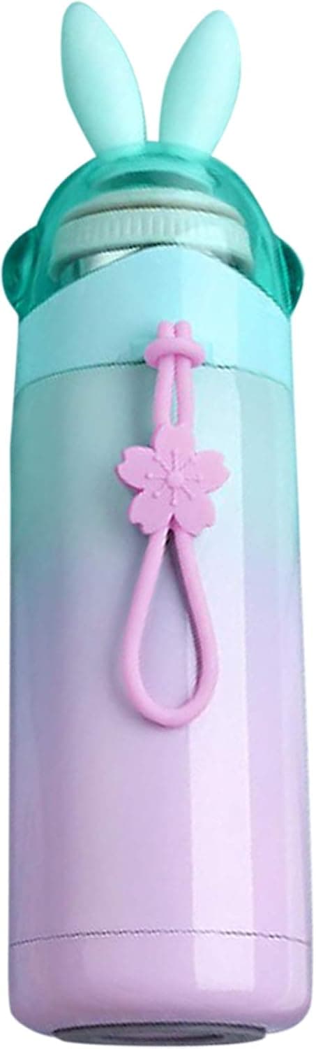 ChezMax Rabbit Vacuum Thermos Stainless Steel Water Bottle Travel Mug Flask for Kids Children Student 11.8oz Green