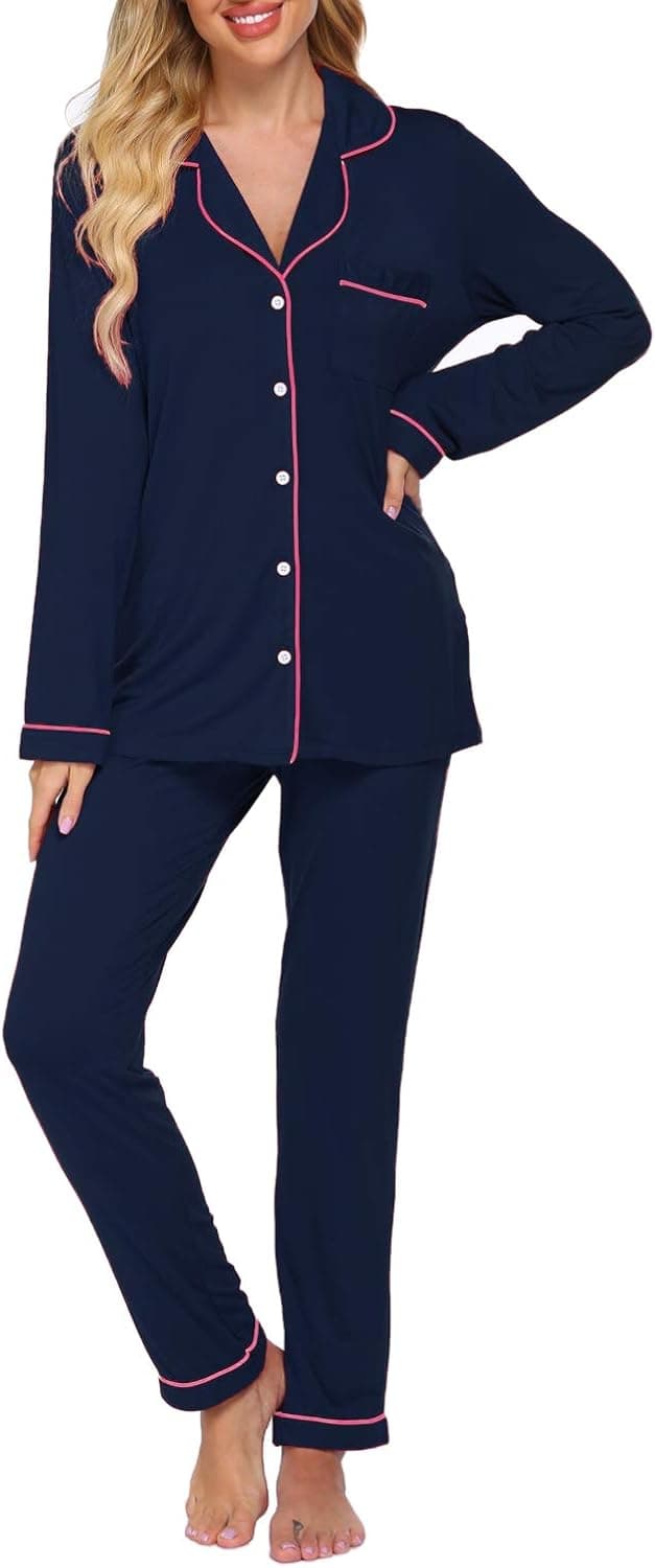 Womens Pajamas Set Long Sleeve Button Down Sleepwear Soft Pj Lounge Sets