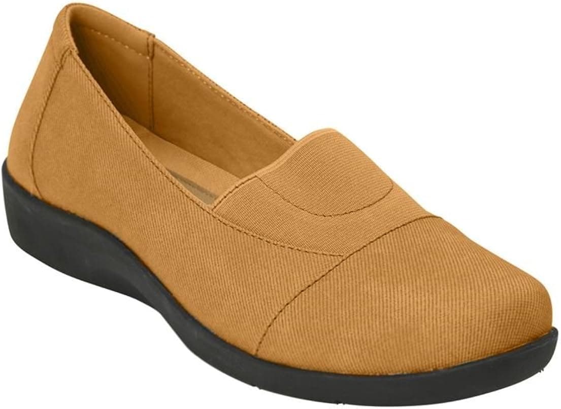 Comfortview Women's Plus Size Starr Canvas-Like Flat Suntan,8 1/2 M