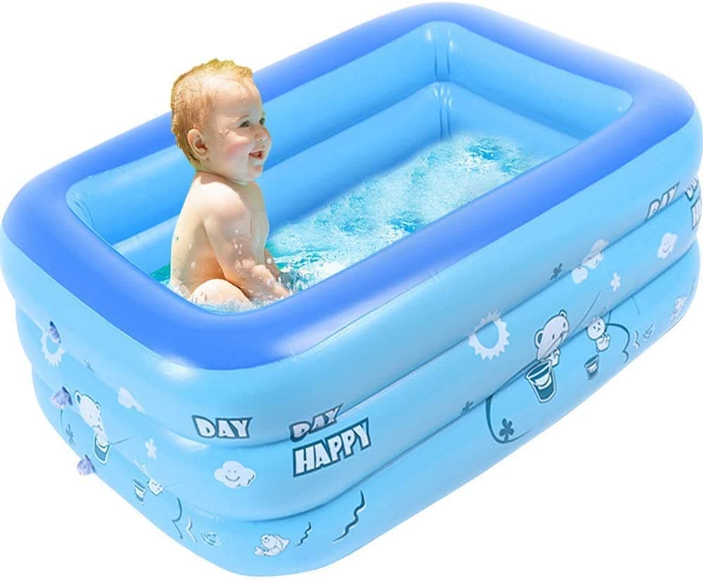 Blue Kiddie Pool Extra Thick Portable Pools for Kids, Sealive Inflatable Bathtub Baby Rectangular Swimming Pool - Blow Up Kid Pools Hard Plastic Water Toys with Inflatable Soft Floor