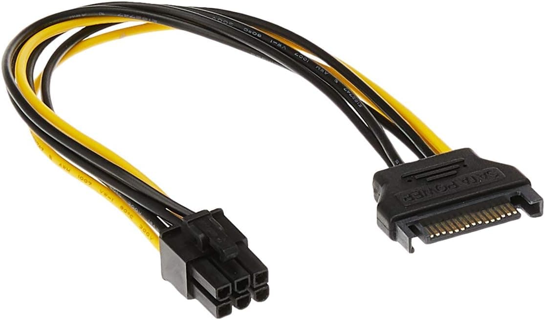 Monoprice SATA Cable - 0.67 Feet - Black | SATA 15pin to 6pin PCI Express Card Power Cable
