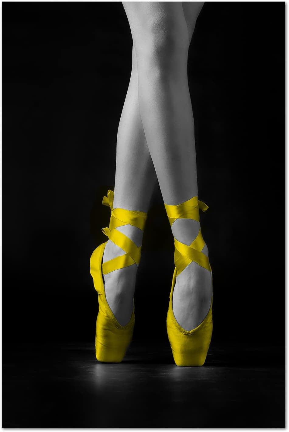 YeiLnm Dancer Wall Art Ballerina Girl in Yellow Ballet Shoes Picture Painting Canvas Prints Black and White Modern Artwork Home Bedroom Living Room Decor Gallery Wrap Ready to Hang