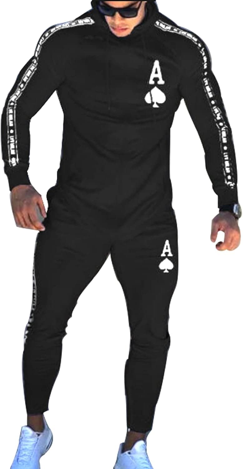 Baqian Men's Hooded Sweatsuits 2 Piece Casual Long Sleeve Full Zipper Tracksuit Jogging Suits for Men (2XL, Black A)