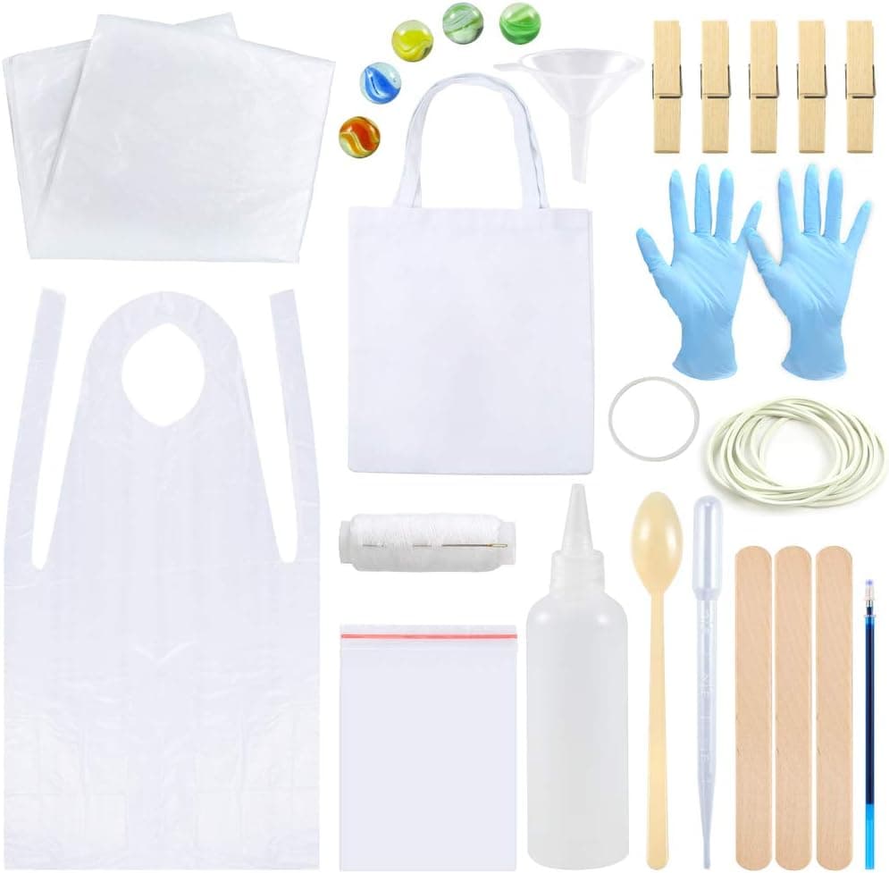 Sntieecr 35 Pieces Tie Dye Kit, T-Shirt Fabric Tie-dye Tools Kits with Canvas Bag, Rubber Bands, Gloves, Sealed Bags, Dropping Pipettes, Squeeze Bottles, Aprons and Tools for Kids Adult Party Groups