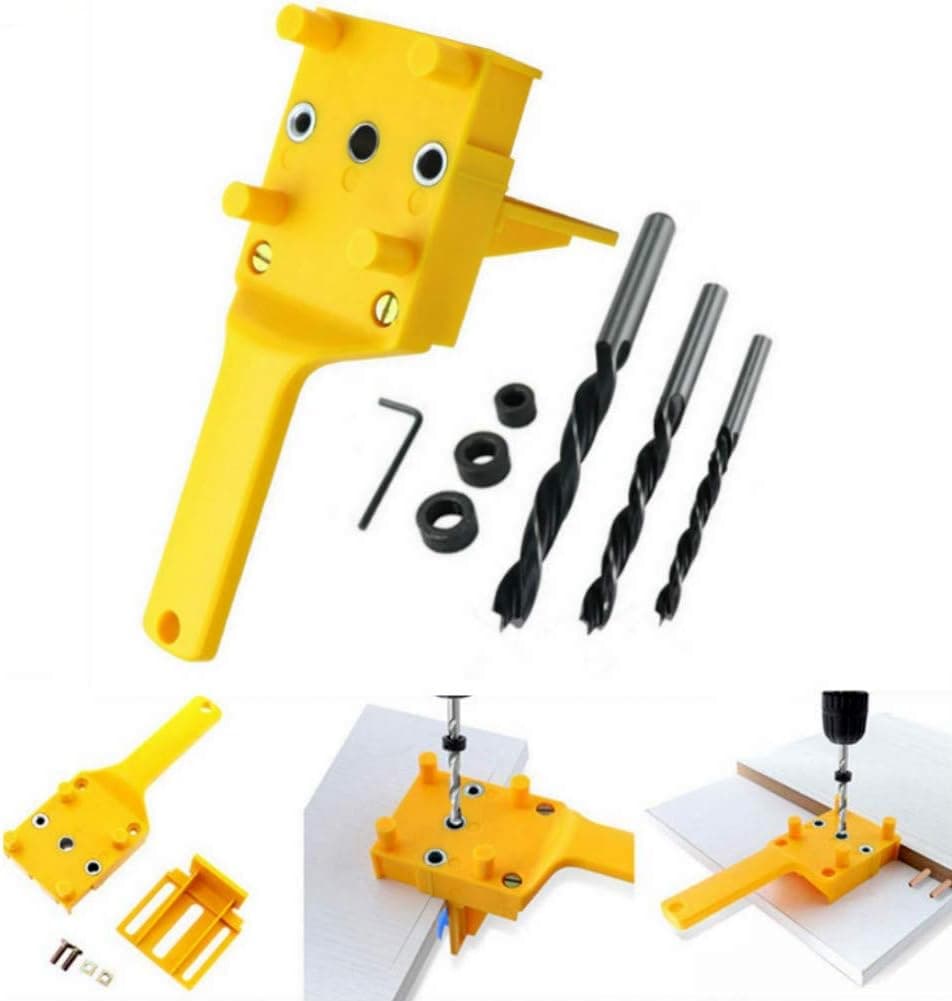 Handheld Woodworking Dowel Jig Kit Fits 6mm 5/16" 3/8" Drill Guide Metal Sleeve Wood Drilling Doweling Hole Saw Tools (8 Pcs)