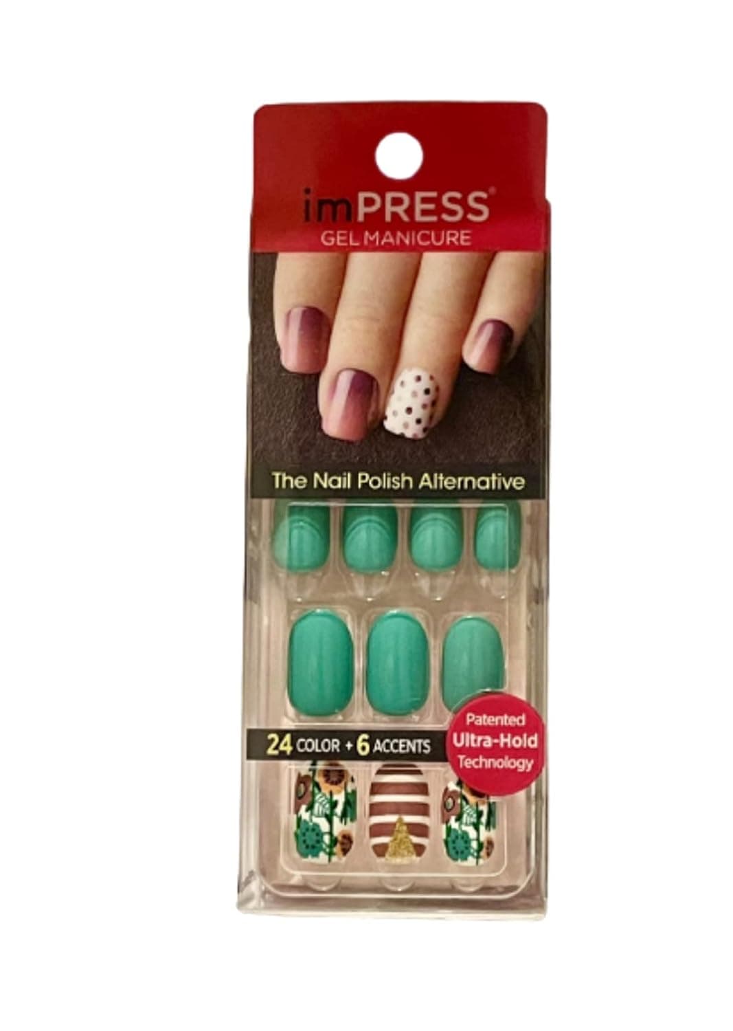 Impress Kiss ImPress Press-On Manicure Oval Green Nails BIP250 Gossip Girl (Flower Design Accent Nails)