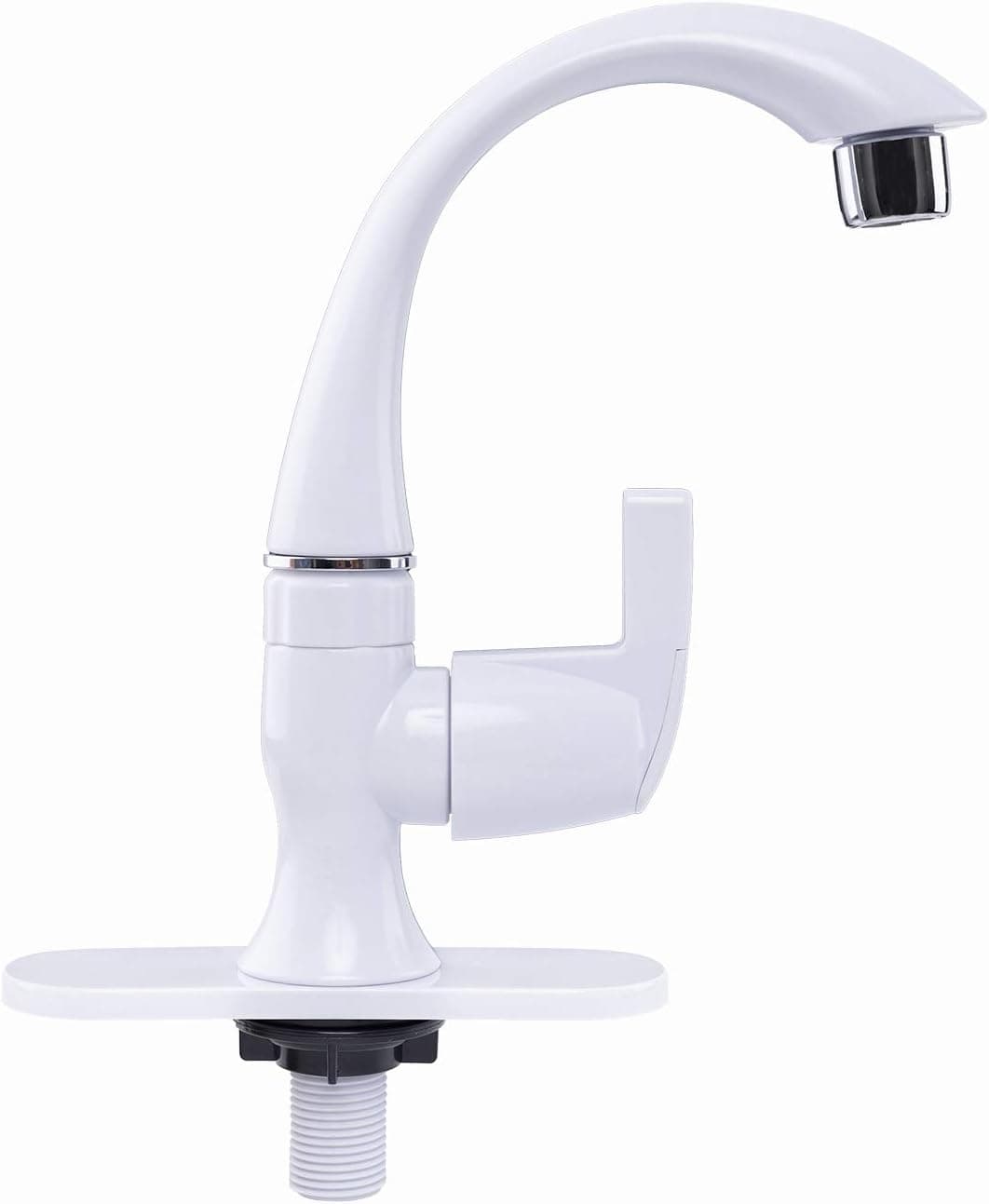 Cold Water Bathroom Sink Faucet Single Handle Single Hole Outdoor Garden Wash Sink Faucet Grifo,Hole Cover Plate for Garage Wash Basin,Lavatory Room Tub,Utility Sink,Camping Sink,Non-Metallic,White