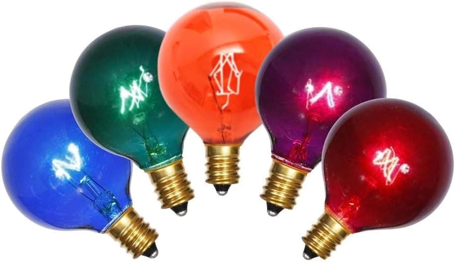 Vickerman 389232 - G40 Candelabra Screw Base Multi-Color (5 pack) Christmas Light Bulbs (V15G445)