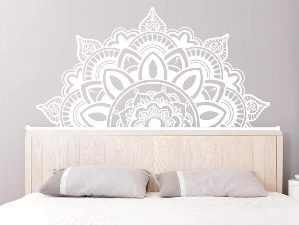 YHKYGM Vinyl Half Mandala Wall Decals Headboard Wall Sticker Art Bohemian Yoga Studio Wall Stickers Home Decor Accessories-115X57Cm White