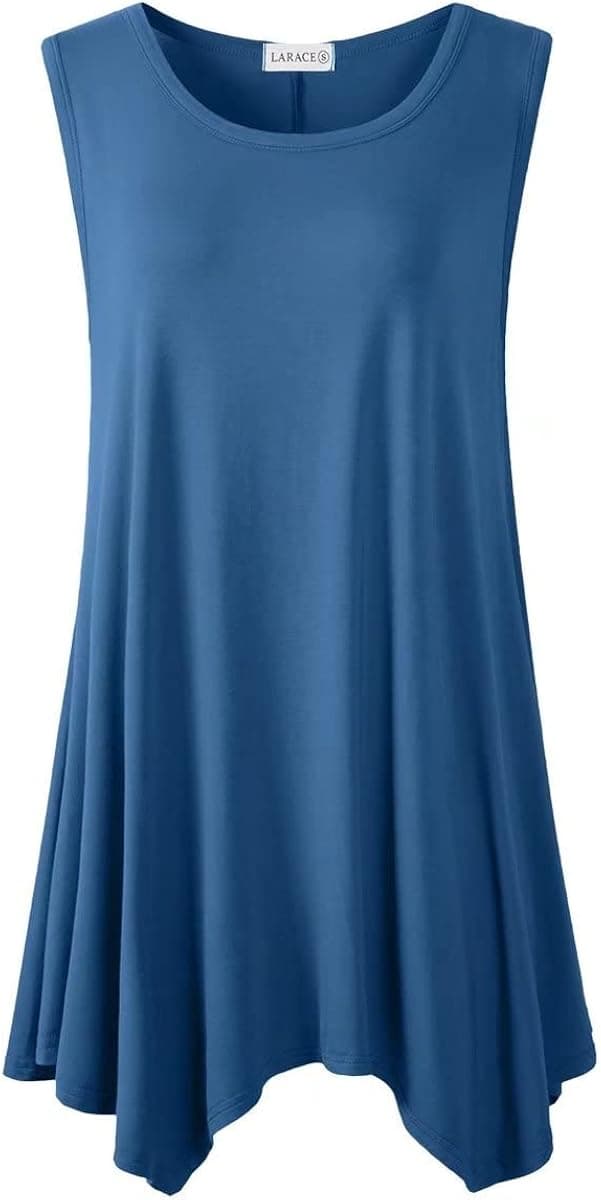 LARACE Women Plus Size Solid Basic Flowy Tank Tops Summer Sleeveless Tunic