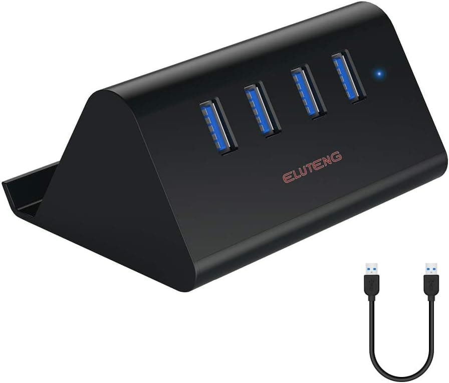 ELUTENG 4 Port USB Hub 3.0 with Stand 5Gbps High Speed USB Splitter Compatible for PC and Laptops