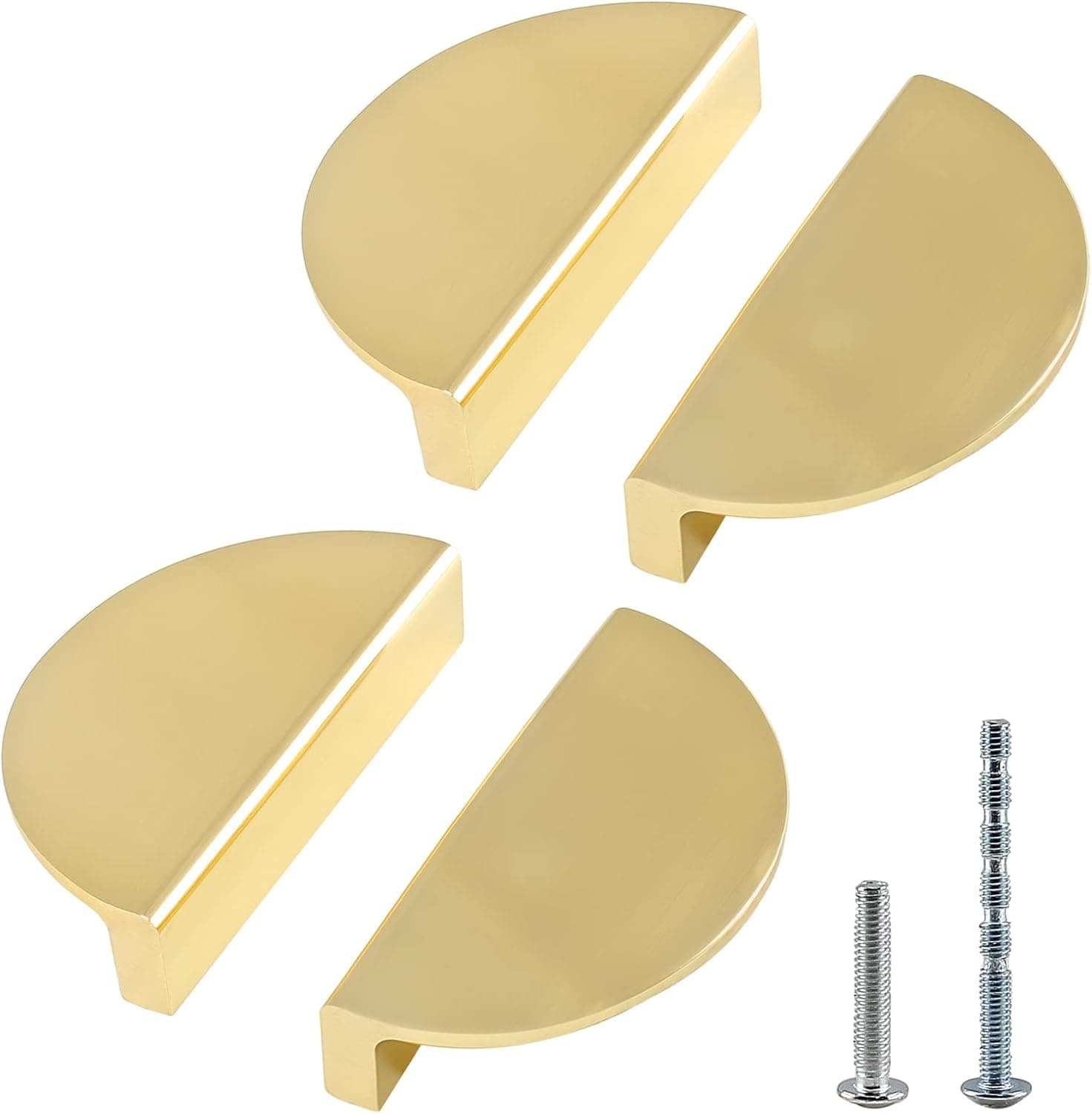 Jiozermi 4 Packs Half Moon Cabinet Pulls, 2 1/2 inch Drawer Pulls, Semicircle Pulls, Solid Brass Hardware Pulls, Gold (Total Length: 3.74")