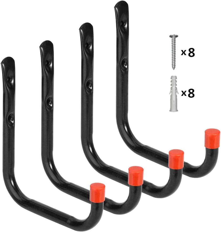 Heavy Duty Garage Storage Utility Hooks Wall Mounted Tools Hangers Organizer (4 Pcs Black 7.1" Large J Hook)