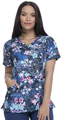 Dickies Mock Wrap Scrub Top, S, Underwater World