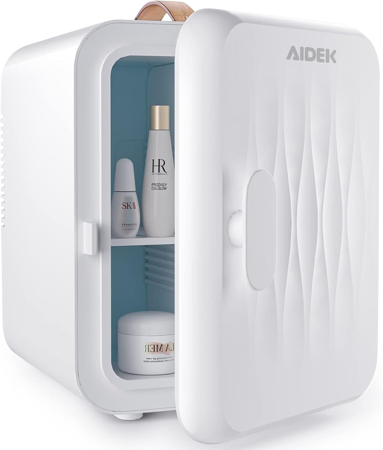Aidek Skincare Fridge - Mini Fridge for Skin Care，Makeup, Cosmetic, Bedroom, 4 Liter/6 Can Portable Small Refrigerator with Cool& Heat Function, AC/DC Charger for Desktop and Travel(White)