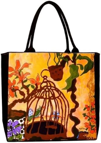 Birdsong Large Tote Bag, Art Bag, Eco Handbag by Artist Joanna Gregores