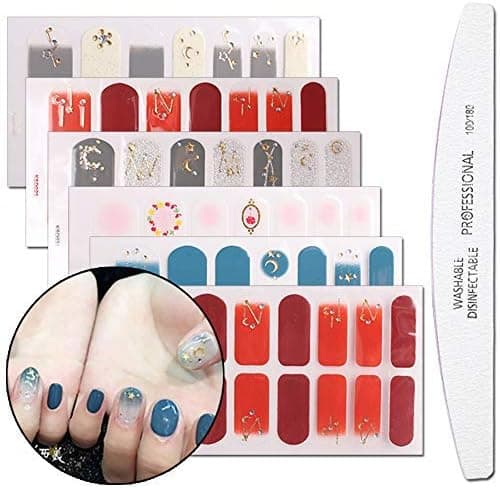 WOKOTO 6 Sheets Gradient Nail Art Polish Wraps Stickers With 1PC Nail File Star Moon Adhesive Nail Decals Manicure Kit For Women