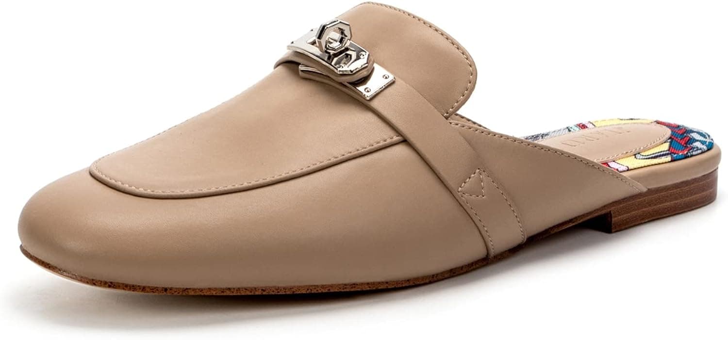 Womens Mules Flats Toe Backless Loafers Slip on Metal Chain Slides