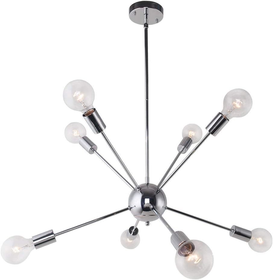 SUNVP Sputnik Chandelier Chrome Modern Pendant Lighting Silver Ceiling Light Fixture with 8 E26 Lamp Socket for Living Room Bedroom Kitchen Hallway Bar