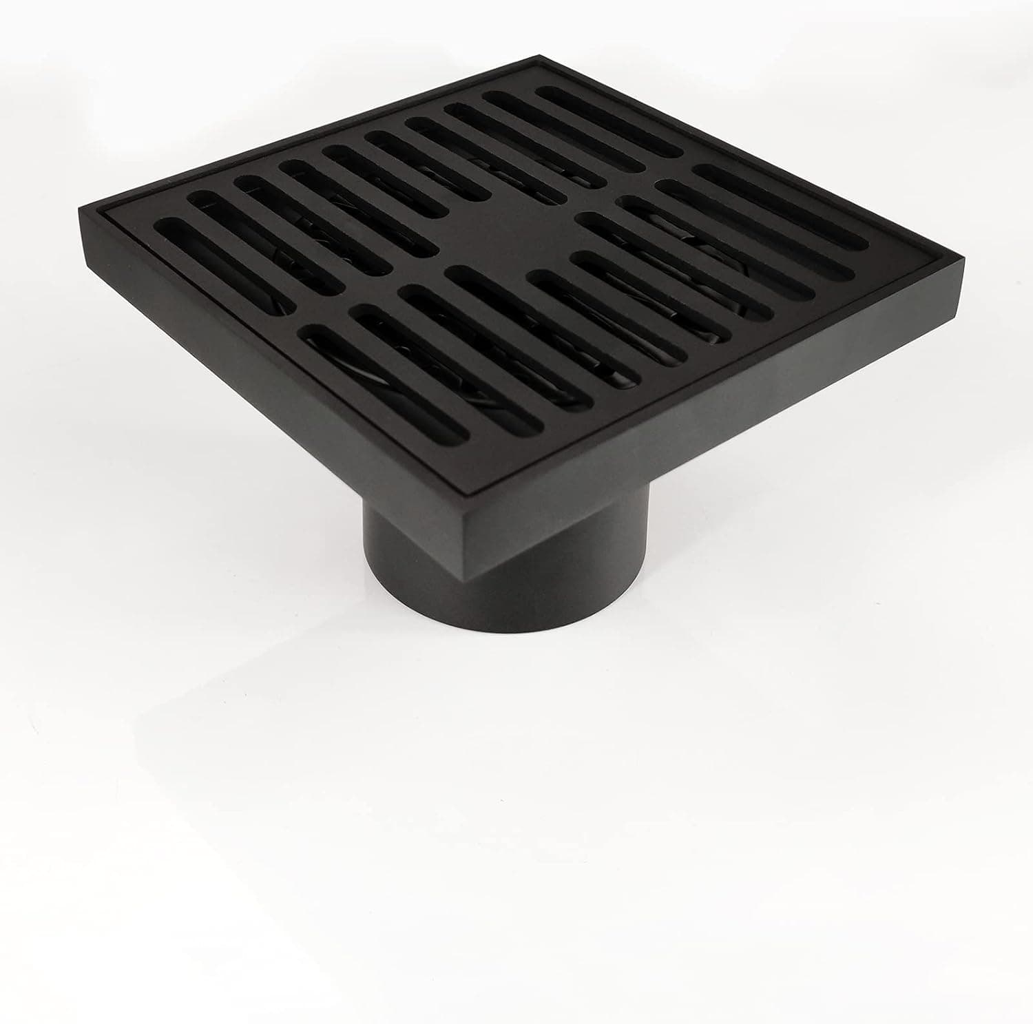 PHASAT Floor Drain Brass Contemporary 4 inches Square with Removable Strainer,Matte Black,80601B