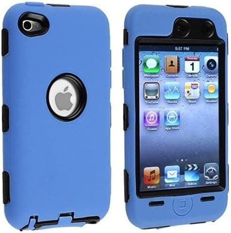 Blue Deluxe Hybrid Cover Case Skin for Apple iPod 4 iPod touch 4th generation + screen protector and cleaning cloth
