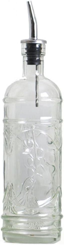 16.1oz Olive Leaf Multi-purpose Kitchen Olive Oil, Liquid Hand, Dish Soap Decorative Glass Bottle Dispenser Designer Glass Bottle with a BONUS Stainless Steel Spout and Dust Cap! (Clear)