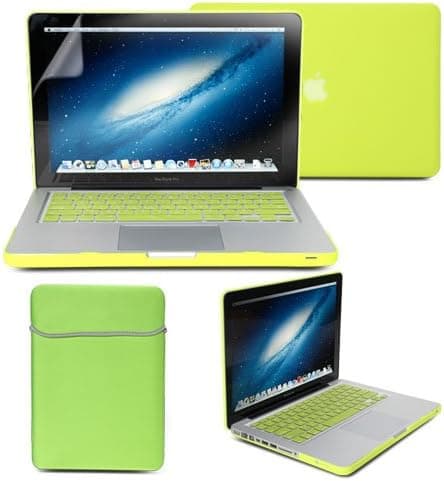 GMYLE 4 in 1 Bundle Soft-Touch Frosted Hard Case for MacBook Pro 13 inch with CD-ROM (Model: A1278) with Keyboard Cover, Screen Protector, Sleeve - Neon Yellow