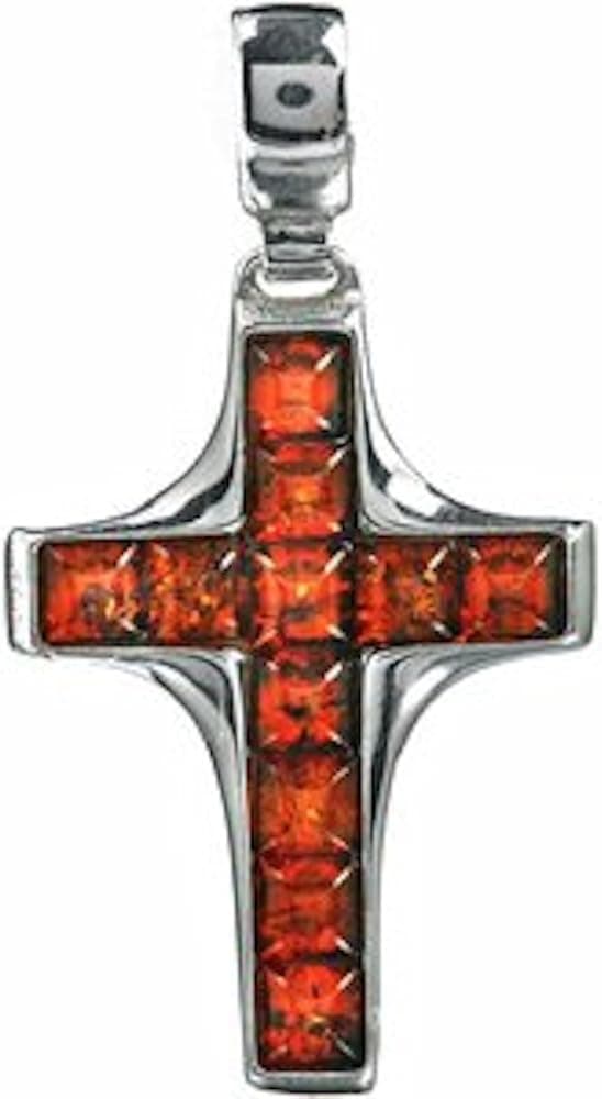 Honey Amber Sterling Silver Cross Pendant