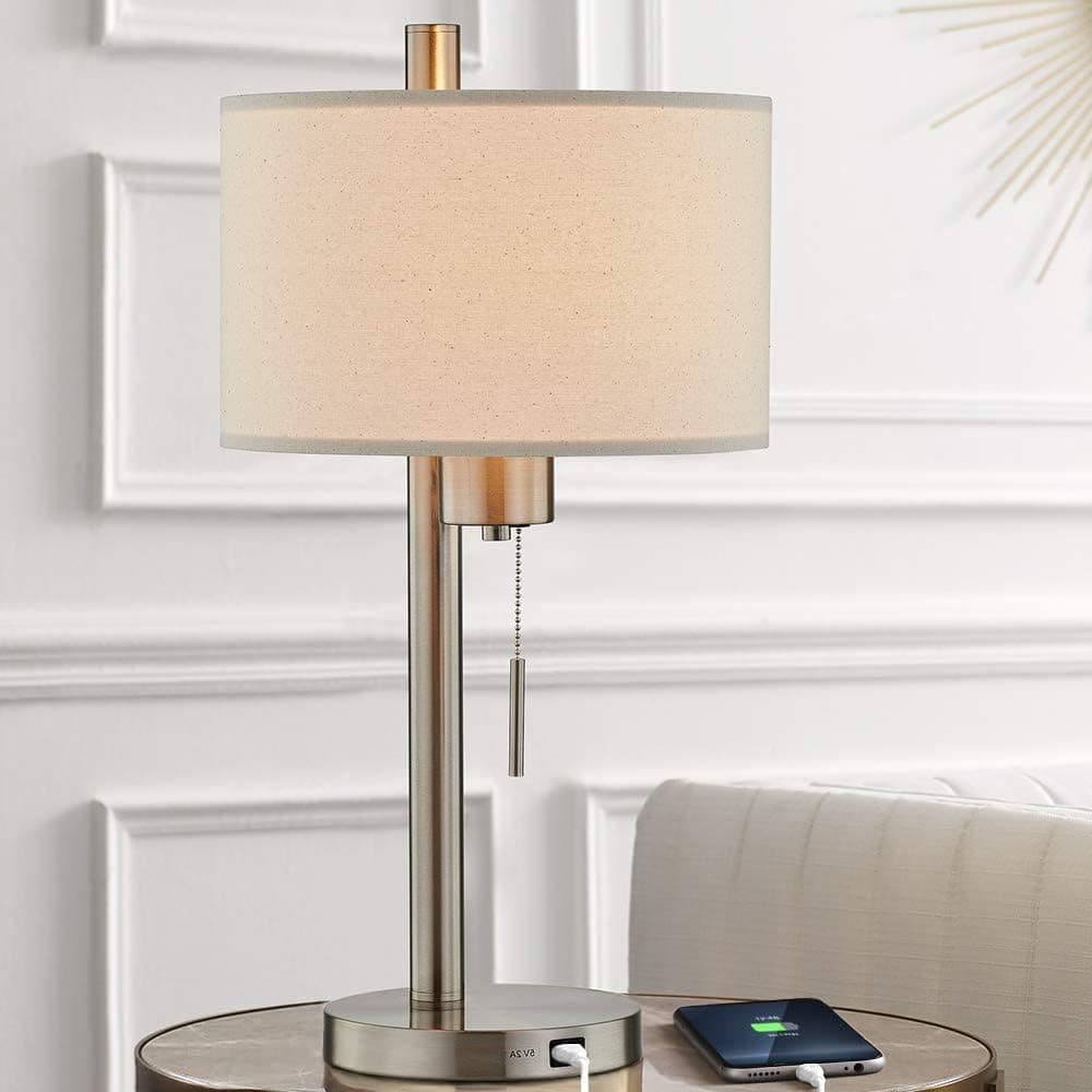 ARPENTER Modern Table Lamp with USB Port for Bedroom, Living Room, Study Desk,23" H Contemporary Bedside Reading,Dining Nightstand Transitional Home Office Desk Lamp (Brushed Steel, Table Lamp)