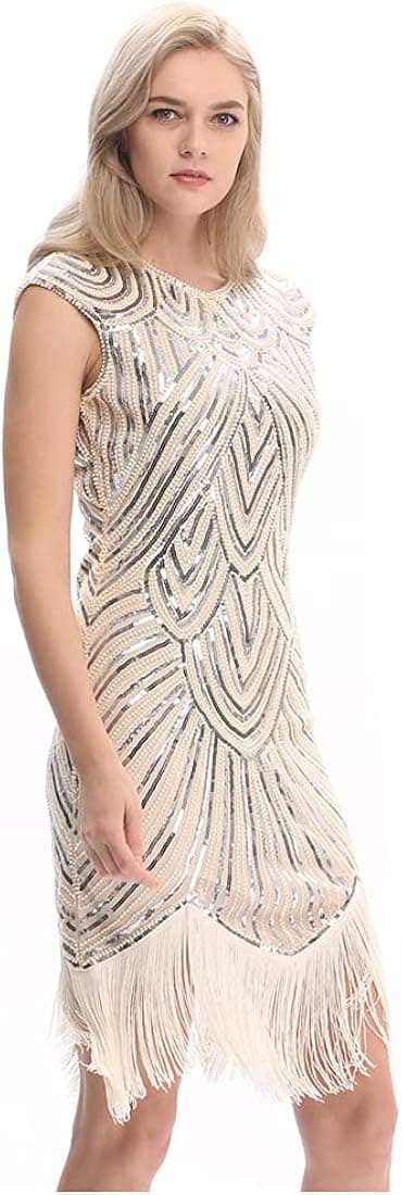 Wuchieal Women's 1920s Flapper Dress Gatsby Long Evening Prom Sequin Party Dress