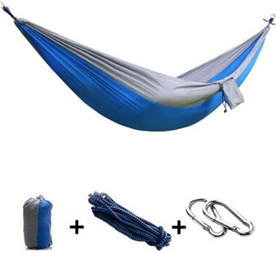 YosooUltralight Hammock Travel Camping Outdoor Nylon Fabric Hammock Parachute Bed for Double Two Person with Free Pen (Blue and Grey)