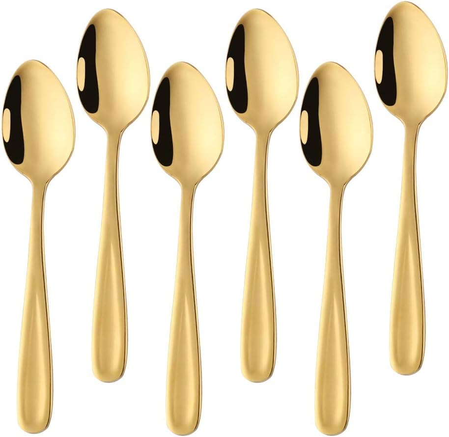 Bisda Demitasse Espresso Spoons, 18/10 Mini Coffee Spoon Stainless Steel Teaspoons Set of 6, 5.5 Inch (Gold)