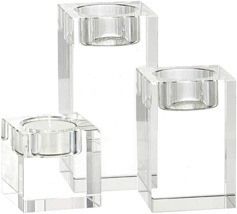 Myoou Crystal Candle Holders Glass Candlestick Holders Home Decor Candle Stand for Dining Table Party/Wedding/Christmas Decorative Votive Candle Sticks (Clear 3Pack, 3 Sizes)
