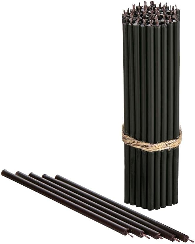 Danilovo Pure Beeswax Candles - No-Drip, Smoke-Less, Tall, Thin Taper Candles – Decorative Candles for Church Prayer, Decor or Birthday Candles – Honey Scented Candles – 6.4”x0.22” (Black, 50pcs)