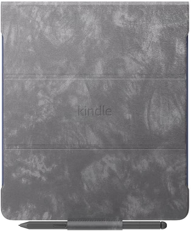 Kindle Scribe Brush Print Leather Folio Cover with Magnetic Attach (only fits Kindle Scribe) - Storm Grey