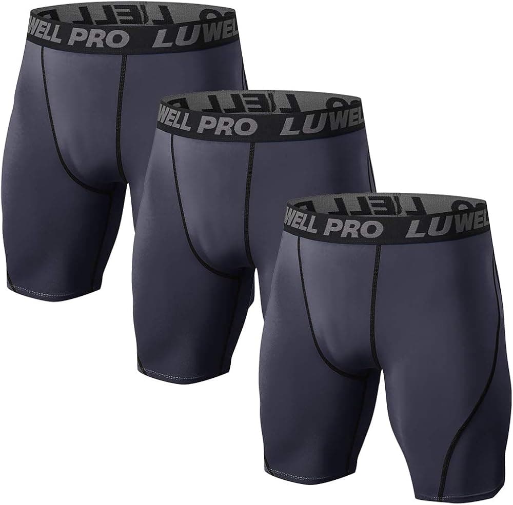 LUWELL PRO Men's 3 Pack Compression Shorts Baselayer Cool Dry Sports Tights Athletic Undershorts for Running,Workout,Training