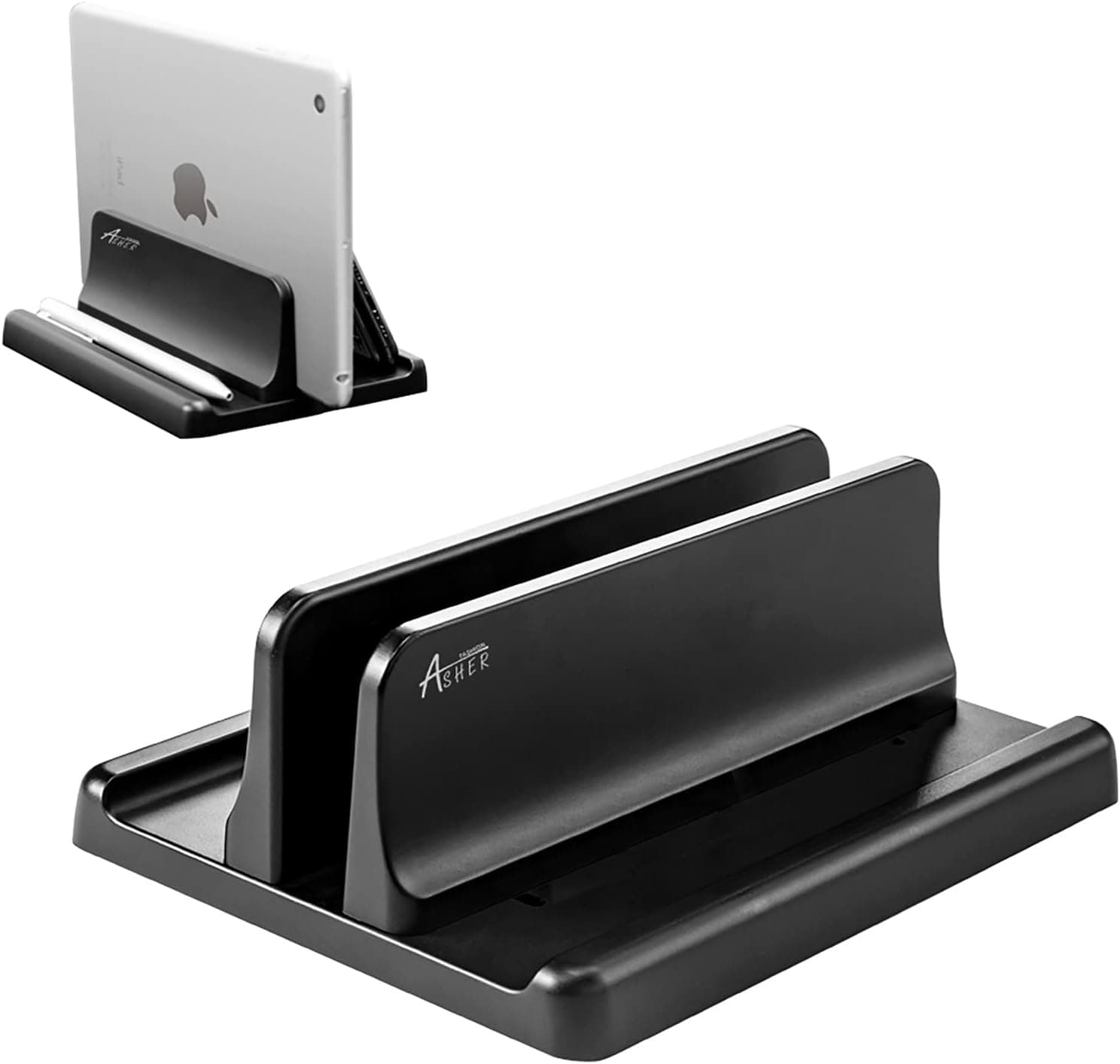 Vertical Laptop Holder, Asher Fashion Vertical Laptop Stand with Adjustable Dock Size, MacBook Stand Made of Premium ABS Plastic, 3 in 1 Design Space-Saving for All Cellphones, MacBooks