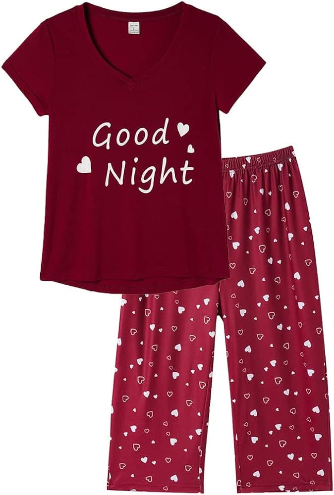 HONG HUI Women's Capri Pajama Sets Plus Size Sleepwear Top with Capri Pants 2 Piece Sleep Set