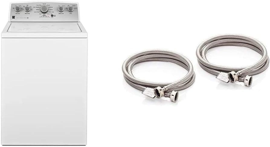 Kenmore 2622352 4.2 cu. ft. Total Capacity and Top Load Washer, White & Washing Machine Hoses Burst Proof 6 Ft Stainless Steel Braided - 2 Pack