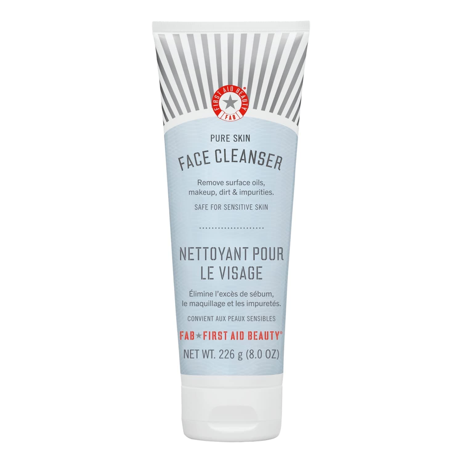 First Aid Beauty Pure Skin Face Cleanser, Sensitive Skin Cream Cleanser with Antioxidant Booster, 8 oz.