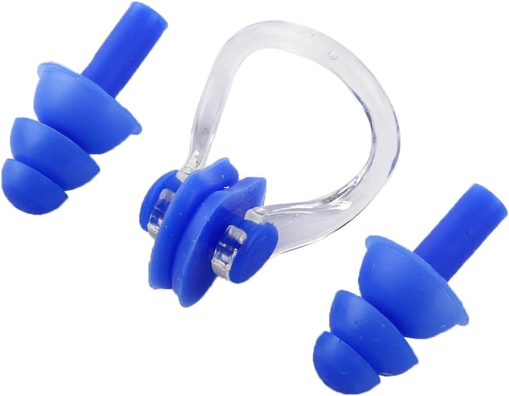 WATER FOXY Swimming Earplugs and Nose Clip - Comfortable Soft Silicone Noseclips & Ear Plugs Perfect for Adults or Kids – Good for Amateur & Experienced Swimmers