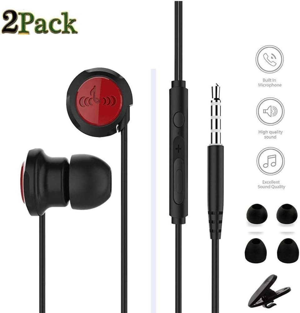 In Ear Headphones, Noise Cancelling Wired Earbuds In Ear Earphones with Microphone and Volume Control for iPhone, iPod, Samsung, Tablets, Mp3 players and Related Devices with 3.5 mm Jack (2 pack)