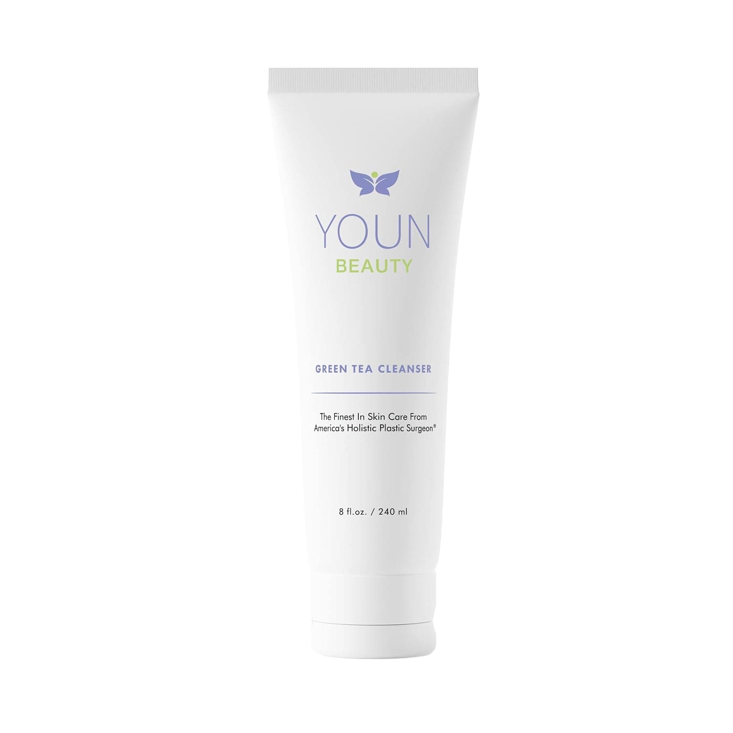YOUN Beauty Green Tea Face Cleanser, 240ml (8 Fl. Oz) — Paraben-Free & Sulfate-Free, Water-Based Cream Hydrating Facial Cleanser with Green Tea, Aloe Vera, Chamomile & Cucumber Extracts