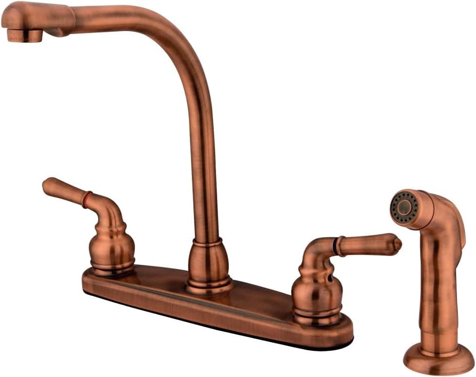 Kingston Brass KB756SP Magellan 8-Inch High Arch Kitchen Faucet with Sprayer, Vintage Copper